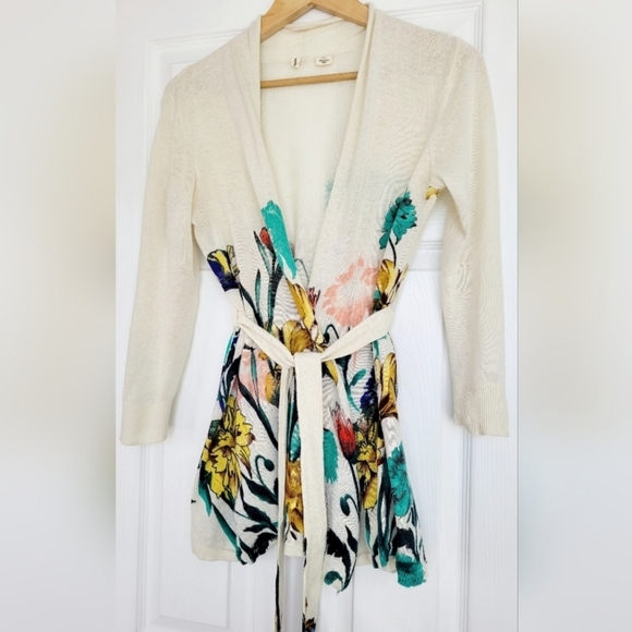 Moth by Anthropologie Women's Linen/Cotton Floral Cardigan with Belt XS - Picture 9 of 16